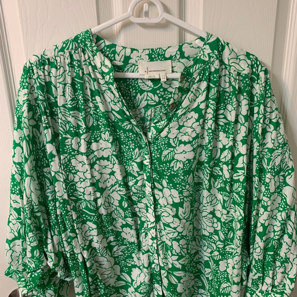 Green & White Floral Top (Anthropologie)